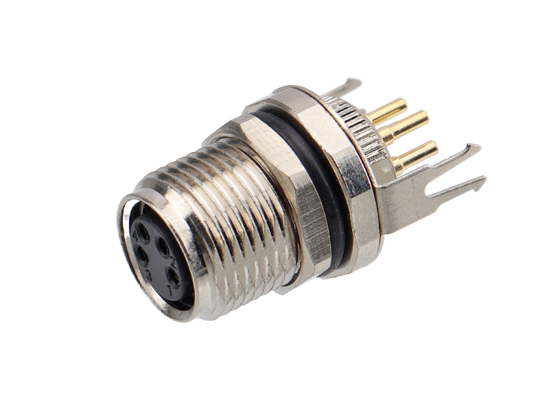 M8 DEVICE CONNECTOR SOCKET M8 A CODE PANEL REAR MOUNT 4P FEMALE SHIELD PCB SOLDER PINS