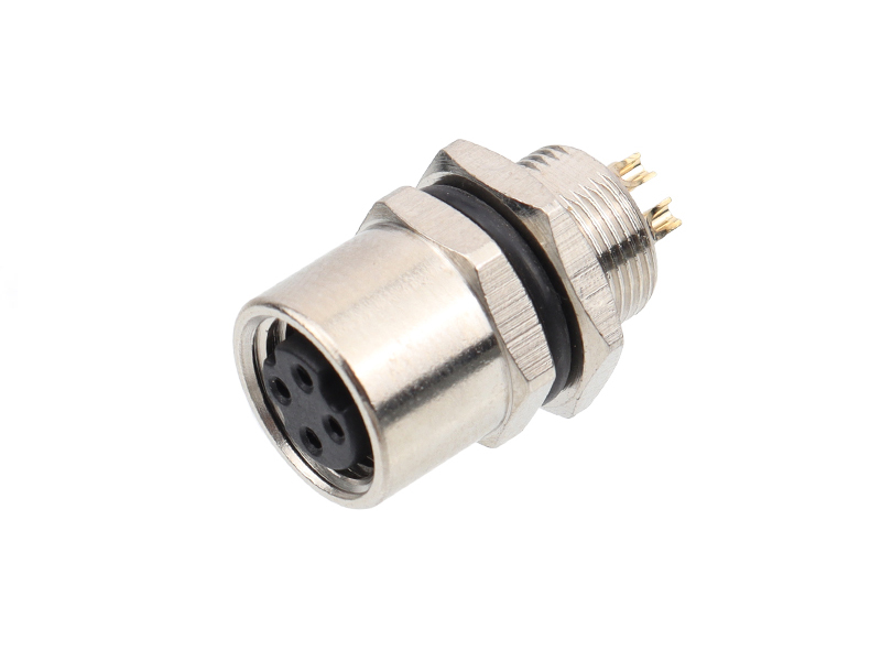 M8 DEVICE CONNECTOR SOCKET M8 D CODE PANEL FRONT MOUNT 4P FEMALE SOLDER PINS