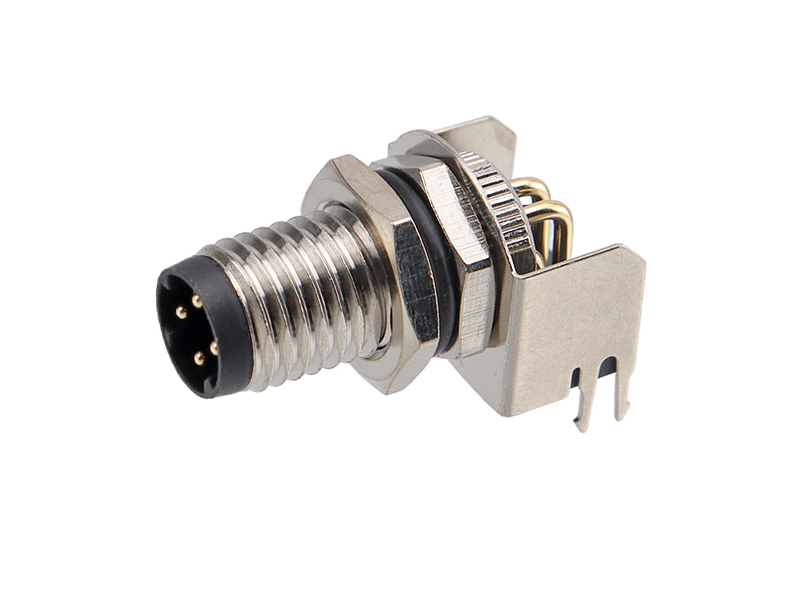 D CODE M8 DEVICE CONNECTOR MALE M8 PANEL REAR MOUNT 4PIN PLUG SHIELD PCB SOLDER PINS RIGHT ANGLE